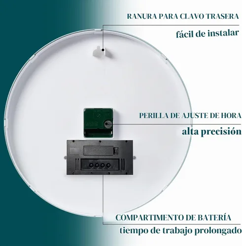 Vista 5 de Reloj de pared TIMESS, de 14" con gran esfera silenciosa y sin tictac, funciona con pilas, analógico con pantalla LCD para calendario perpetuo