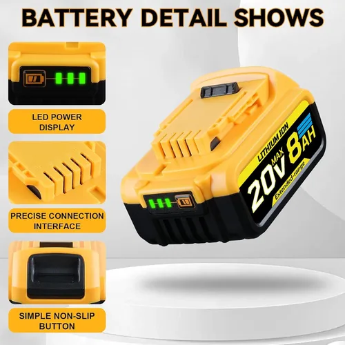 Vista 3 de 8.0Ah 18V Reemplazo para batería Dewalt 18V (20V Max) compatible con baterías Dewalt DCB200 DCB204 DCB206 DCB201 DCB203 DCB181 DCB180 2Pack