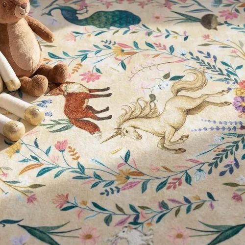 Vista 4 de jinchan Moonrise - Alfombra redonda de 5 pies para habitación de niños, lavable, suave, antideslizante, de pelo bajo, diseño de cuento de hadas