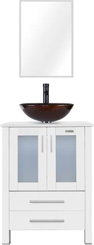 Vista 17 de eclife Armario de tocador de baño moderno de 18 pulgadas con lavabo Redondel negro