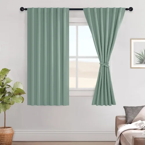 Vista 83 de Hiasan Cortinas opacas negras para dormitorio, cortinas opacas cortas de 45 pulgadas de largo, con aislamiento térmico, bolsillo para barra