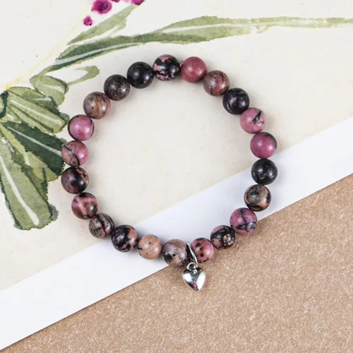 Vista 3 de Pingyongchang Pulsera elástica con cuentas de piedras naturales, con forma de corazón, ajustable, hecha a mano, trenzada, para mujeres, regalos