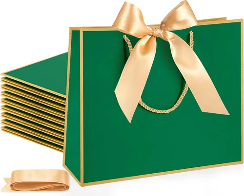 Vista 17 de Silkfly 12 bolsas de regalo con asas para dama de honor, 12 x 10 x 4 pulgadas, elegantes bolsas de regalo de bienvenida de boda con lazo para Negro