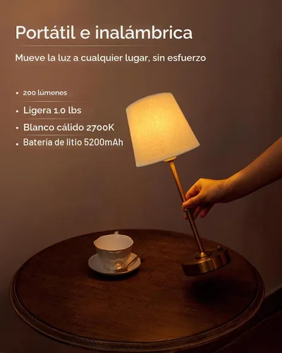 Vista 4 de EppieBasic Lámpara de mesa inalámbrica recargable: carga rápida y larga duración, luz cálida de 2700 K, pequeñas lámparas doradas vintage, comedor