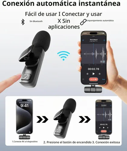 Vista 7 de Micrófono Lavalier inalámbrico para iPhone, Android, iPad, tabletas, mini micrófono Bluetooth con cancelación de ruido, transmisión de 65 pies