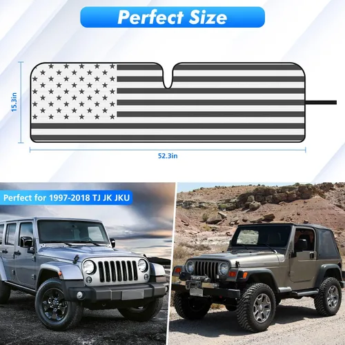 Vista 2 de Jimen Compatible con Jeep Wrangler TJ JK JKU 1997-2018, bandera de Estados Unidos de América, parasol para ventana de automóvil