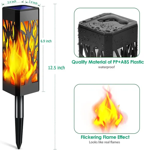 Vista 2 de TomCare Luces de camino con llamas parpadeantes alimentadas por energía solar decorativa para jardín, impermeable, iluminación de paisaje al aire