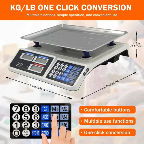 Vista 4 de Báscula de cálculo de precios de 88 lb/40 kg, báscula digital de cálculo de precios con plataforma grande de acero inoxidable, báscula de cocina