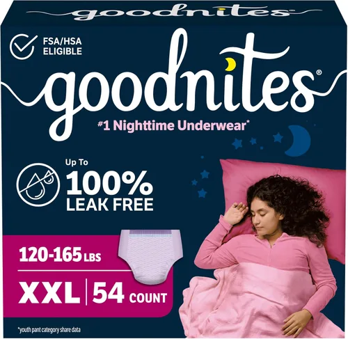 Vista 17 de Goodnites Ropa interior nocturna para niñas, talla extra pequeña (28-43 libras), 15 unidades, el embalaje puede variar