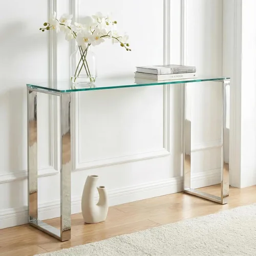 Vista 9 de Cortesi Home Remi - Mesa consola de cristal contemporánea con acabado cromado