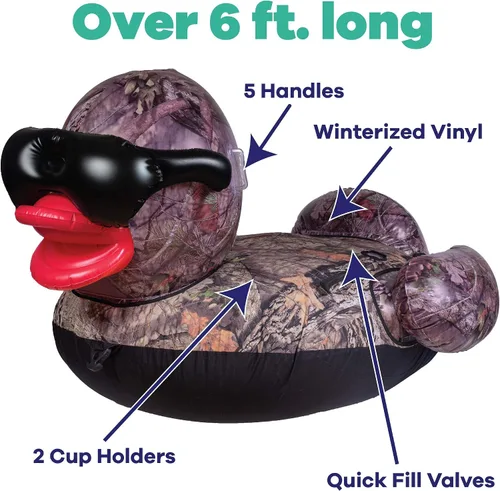 Vista 3 de GAME Tubo flotante inflable de goma para piscina, diseño de pato Towable Towable, paquete de 1, para niños a partir de 3 años, soporta un