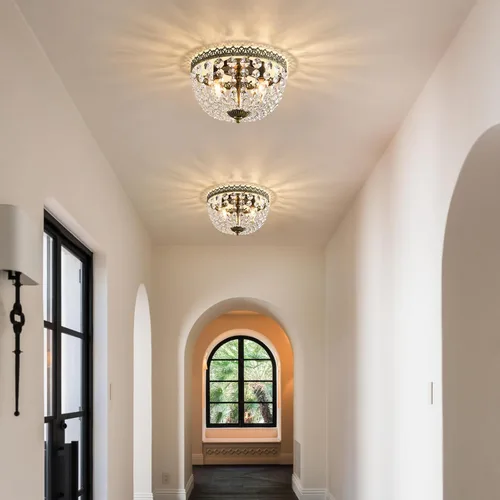 Vista 5 de Candelabro de 3 luces estilo Imperio Francés con cristal K9, iluminación con montaje empotrado para techo, lámpara antigua para comedor, entrada