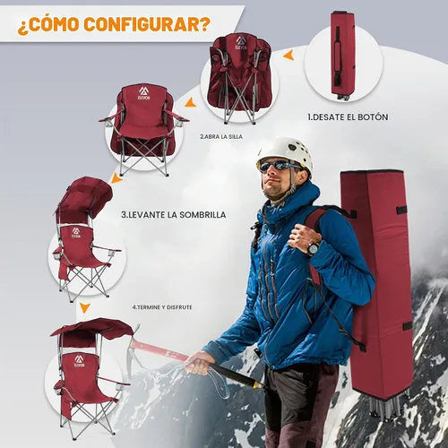 Vista 5 de [Usado] Silla de camping Elevon, silla plegable extra grande con toldo, silla portátil al aire libre con brazos, portavasos y bolsa de transporte