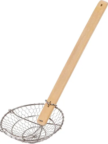 Vista 8 de Joyce Chen Kitchen Spider Strainer - Cesta de alambre de acero inoxidable de 7 pulgadas con mango de bambú resistente al calor