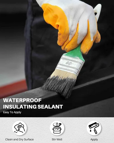 Vista 3 de Pintura de poliuretano impermeable negra, 1 galón, revestimiento sellador impermeable para techos planos y metálicos, fundaciones, concretos
