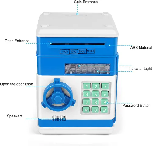 Vista 4 de Alcancía de caricatura Caja de seguridad electrónica con contraseña tipo cajero automático Para monedas, enrolla los billetes de forma automática