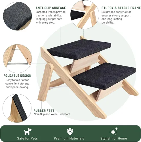 Vista 4 de Escaleras para perros, rampa para cama, escaleras y rampa plegables de madera 2 en 1 para mascotas, escalón portátil para perros de hasta 180 libras
