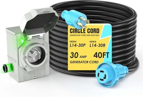 Vista 9 de CircleCord Cable de extensión para generador de 4 clavijas de 6.6 pies 30 amperios y caja de entrada con conector de bloqueo, servicio pesado NEMA