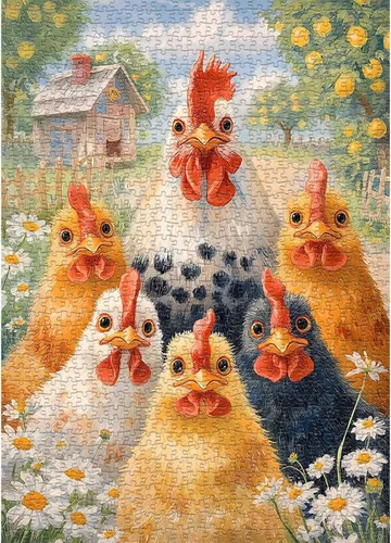 Vista 9 de PICKFORU - Divertido rompecabezas de pollo para adultos, 1000 piezas, rompecabezas abstracto de pollo, lindo rompecabezas de gallo de animales