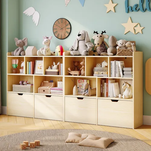 Vista 5 de GarveeHome Estante de almacenamiento de juguetes, estantería para niños, estante de lectura con cajones móviles, caja organizadora de almacenamiento