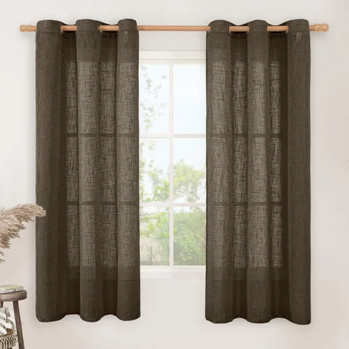 Vista 134 de LAMIT Cortinas de lino marrón caramelo para sala de estar, 84 pulgadas, de lino sintético, texturizado, filtrante de luz, paneles de privacidad
