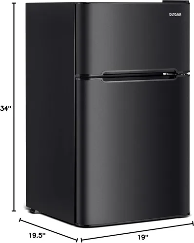 Vista 10 de Mini refrigerador de doble puerta con congelador de 3.2 pies cúbicos, mini refrigerador compacto con termostato ajustable y puerta reversible
