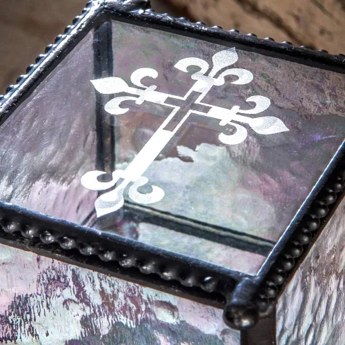 Vista 3 de Caja de cristal de la cruz para regalo de la primera comunión católica caja de rosario religioso joyería de recuerdo de la joyería de Christian RCIA