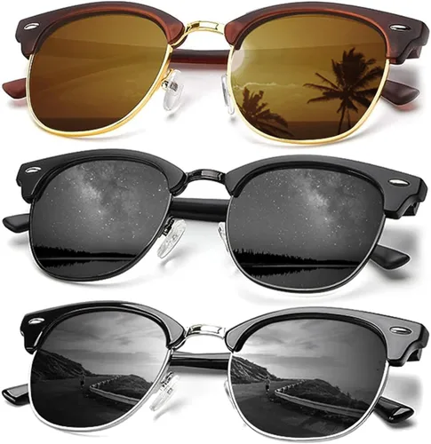 Vista 18 de KALIYADI - Gafas de sol polarizadas para hombres y mujeres unisex, marco semirretráctil, estilo retro, para conducir, con bloqueo UV