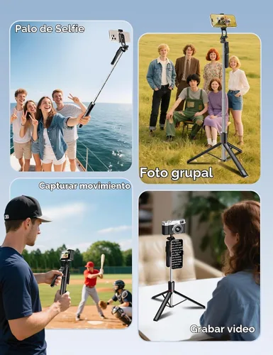 Vista 3 de Takerers Trípode para teléfono celular de 67 pulgadas y palo para selfie con control remoto inalámbrico, todo en uno multifuncional para selfie