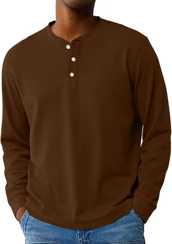 Vista 29 de Camisas de verano para hombre, camiseta Henley de manga larga con botones, estilo casual, M-3XL