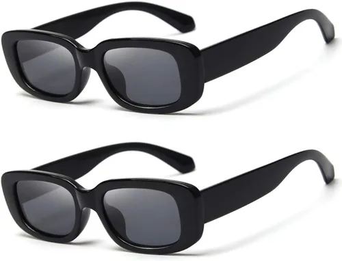 Vista 14 de Dollger - Lentes de sol rectangulares para mujer y hombre, gafas de moda retro, protección UV 400, armazón cuadrado A: negro y marrón leopardo