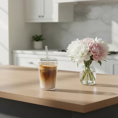 Vista 7 de DOITOOL Vasos de vidrio con tapa y pajilla, taza de café helado transparente de 16 onzas, vaso Matcha reutilizable para jugo de batido, vasos