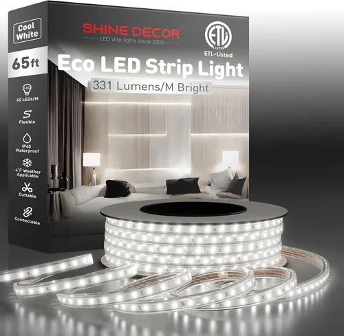 Vista 24 de Shine Decor Tira de luz LED fácil de conectar, 2800 K blanco cálido, resistente al frío, resistente a la intemperie para interiores y exteriores