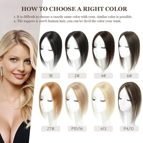 Vista 6 de Aimeolyn - Pelucas para mujeres de cabello humano real, topper de cabello de 12 pulgadas para mujeres sin flequillo, extensiones de cabello