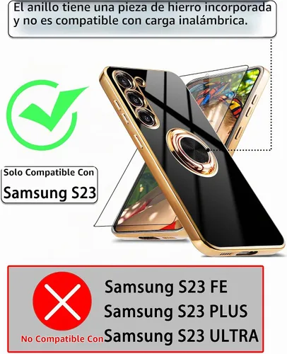 Vista 2 de Funda para Samsung Galaxy S23 con 1 Protector de Pantalla, Soporte de Anillo de Rotación de 360° Integrado con Soporte Magnético, Cubierta Negro