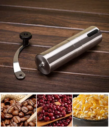 Vista 7 de Molinillo de café manual, molinillo de café portátil de mano con ajuste ajustable, molinillo de rebabas de cerámica cónica de acero inoxidable