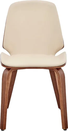 Vista 4 de Armen Living Brinley Mid Century - Silla auxiliar moderna de piel sintética color crema y madera de nogal para comedor, mesa de cocina, escritorio
