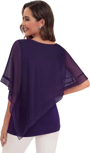 Vista 2 de SeSe Code Blusas elegantes de malla para mujer, poncho fluido, camisas casuales elegantes
