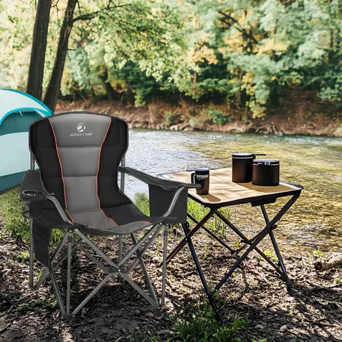Vista 2 de LET'S CAMP - Silla de camping plegable de gran tamaño, resistente, acolchada, para exteriores, con soporte para tazas, capacidad de peso de 450