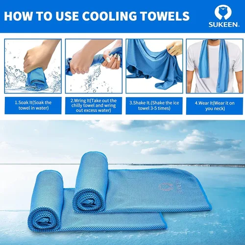 Vista 3 de Sukeen Paquete de 12 toallas refrescantes (40 x 12 pulgadas) para cuello y cara, suaves y transpirables para el cuello, toalla de hielo para climas
