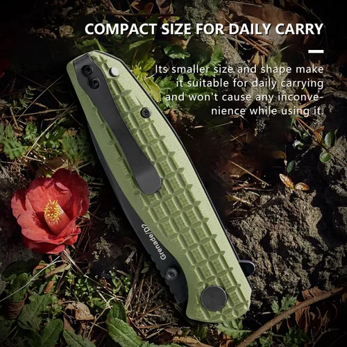 Vista 3 de Cuchillo plegable – Cuchillo de bolsillo plegable de acero D2 de 3.5 pulgadas, mango G10, apertura y cierre con una sola mano, rodamientos de bolas