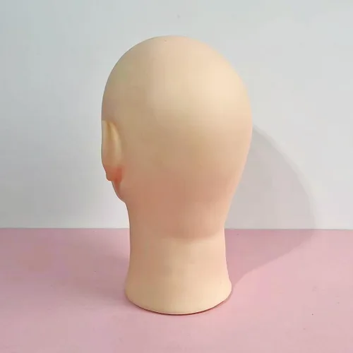 Vista 6 de Cabeza de maniquí calvo masculina para hacer pelucas, sombrero y gafas, cabeza de cosmetología profesional, color beige, sin maquillaje