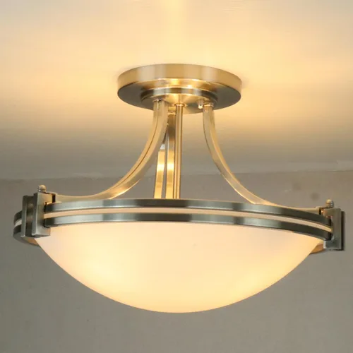 Vista 6 de SAMTEEN Lámpara de techo semiempotrada de níquel cepillado moderna de 3 luces de vidrio blanco para pasillo, lámpara de techo para dormitorio, sala