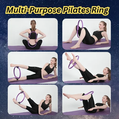 Vista 7 de Kit esencial de pilates para mujer, juego completo de entrenamiento en casa para tonificar, fuerza y flexibilidad, bandas de resistencia, anillo