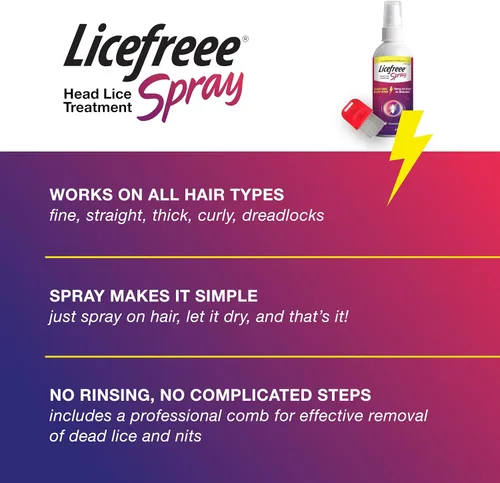 Vista 3 de Licefreee Spray para piojos para cabello de niños, incluye peine profesional de metal para liendres y piojos para niños, mata al contacto, 6 onzas