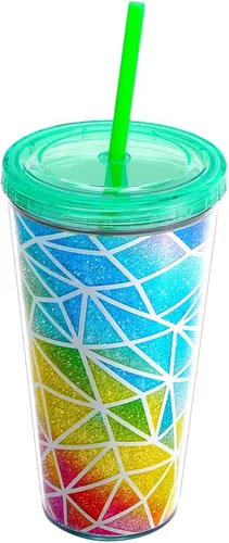 Vista 4 de Vaso de acrílico con aislamiento de doble pared con tapa y pajilla, 22 oz / 22.0 fl oz (colorido)