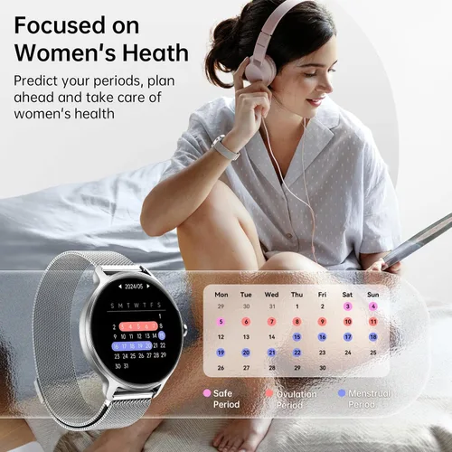Vista 5 de [Usado] Reloj inteligente para mujer, pantalla AMOLED de 1.27 pulgadas con respuesta/llamada para iPhone/Android/Samsung, rastreador de actividad
