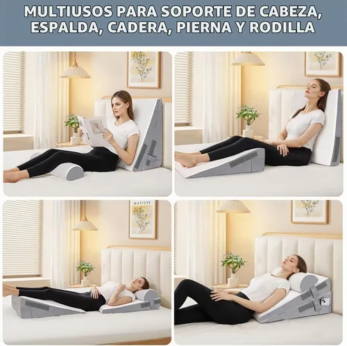 Vista 3 de Almohada de cuña de cama para dormir, 3 piezas de altura ajustable de 4.5, 7.5 y 12 pulgadas, cuña triangular para poscirugía, reflujo ácido Blanco