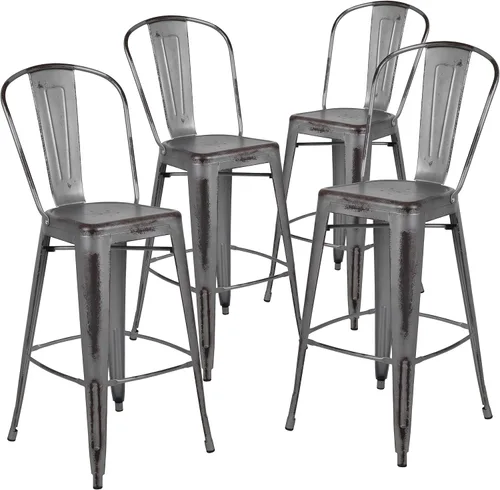 Vista 51 de Taburete Flash Furniture de bar, hecho de metal para interior y exterior, Metal, Negro