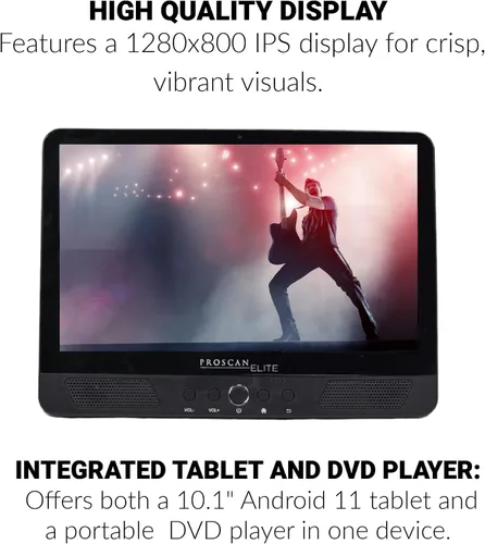 Vista 2 de Proscan Elite 10.1" 1280x800 IPS, Quad Core Tablet/DVD portátil Combo 2GB/32GB Almacenamiento Android 11, cámara frontal de 2 mp, 1 puerto HDMI